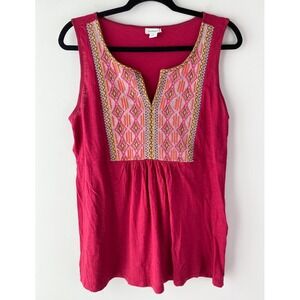 Sundance Womens Embroidered Sleeveless Top M Pink Aztec Boho Western‎ Flowy Tank
